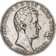 Coin, ITALIAN STATES, SARDINIA, Carlo Alberto, 5 Lire, 1838, Genoa, EF(40-45)