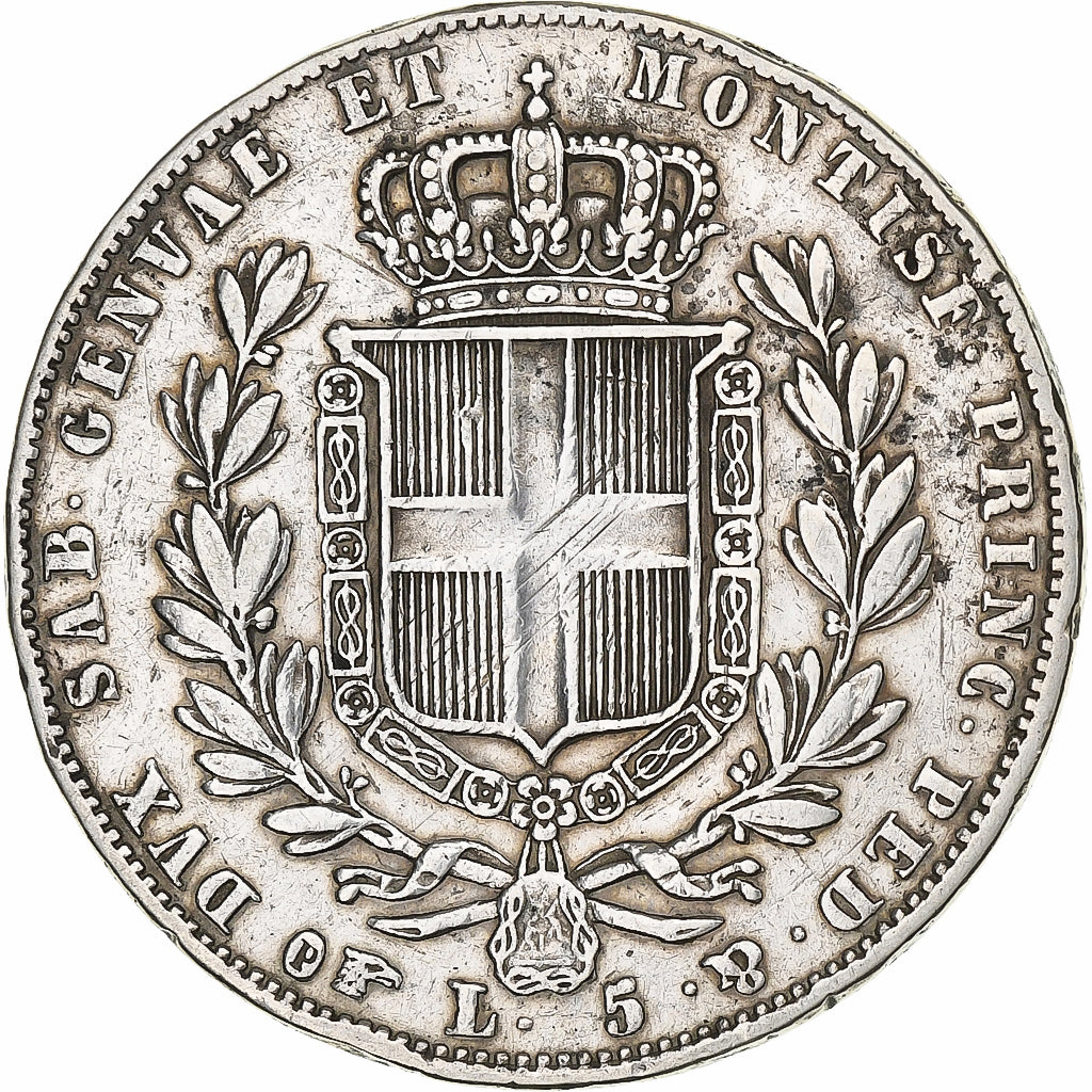 Coin, ITALIAN STATES, SARDINIA, Carlo Alberto, 5 Lire, 1838, Genoa, EF(40-45)