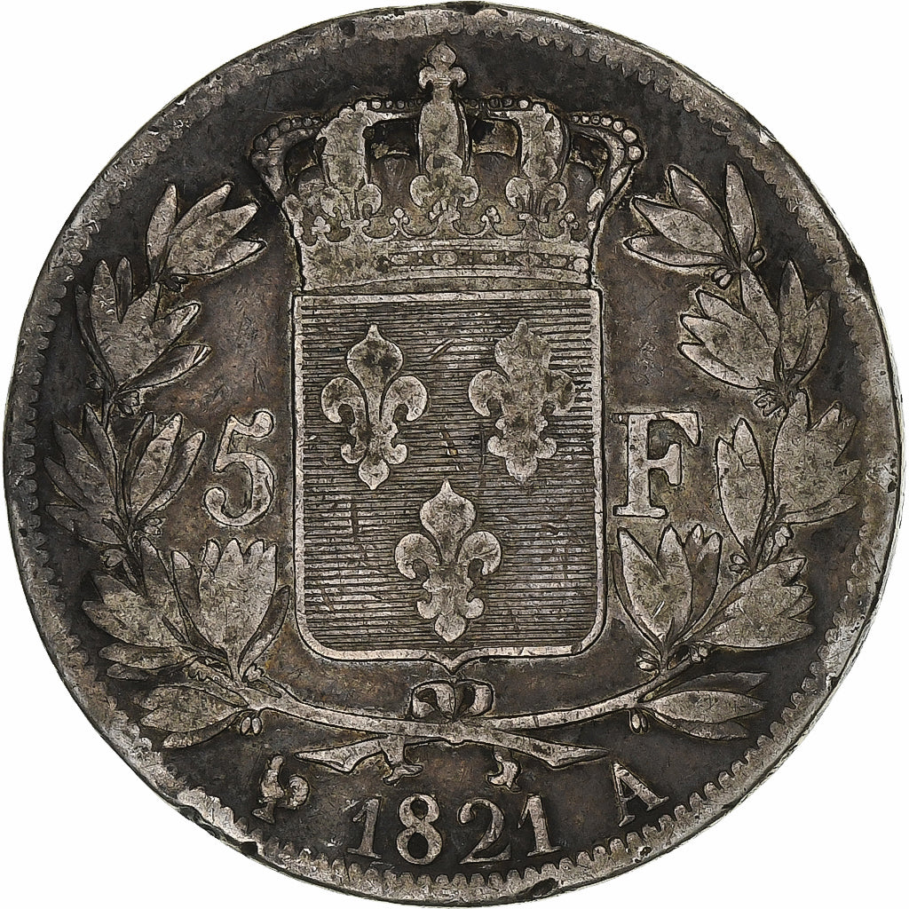 France, Louis XVIII, 5 Francs, 1821, Paris, VF(20-25), Silver