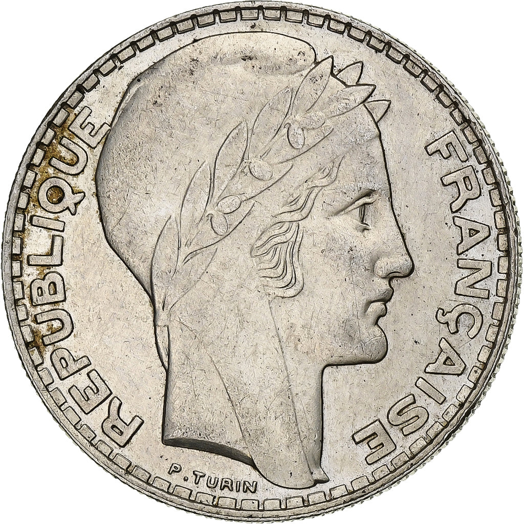 France, 20 Francs, Turin, 1933, Paris, Rameaux courts, Silver, EF(40-45)