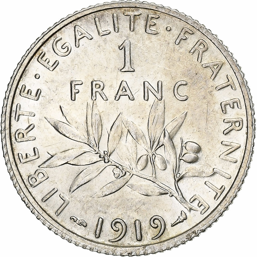 Frankrijk, Franc, Semeuse, 1919, Paris, Zilver, PR+, Gadoury:467, KM:844.1