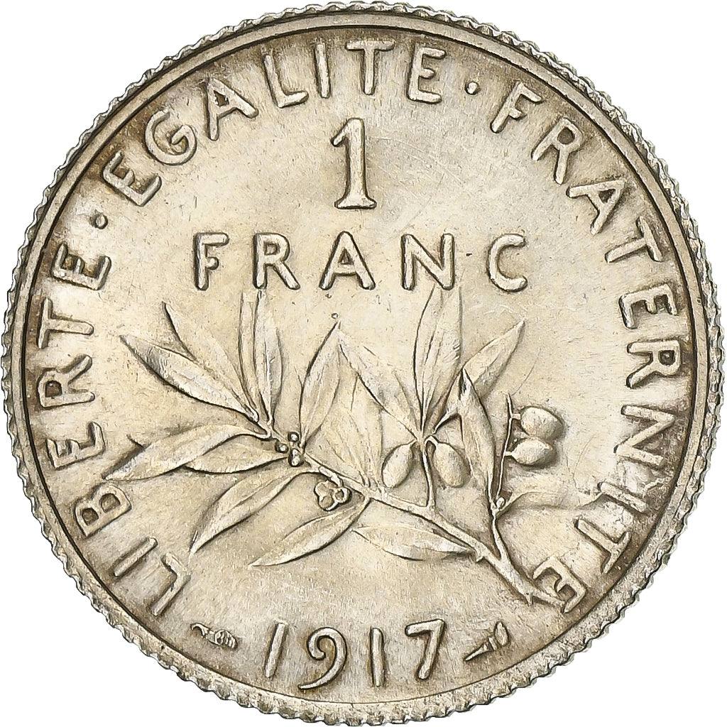 France, Franc, Semeuse, 1917, Paris, Silver, MS(60-62), Gadoury:467, KM:844.1