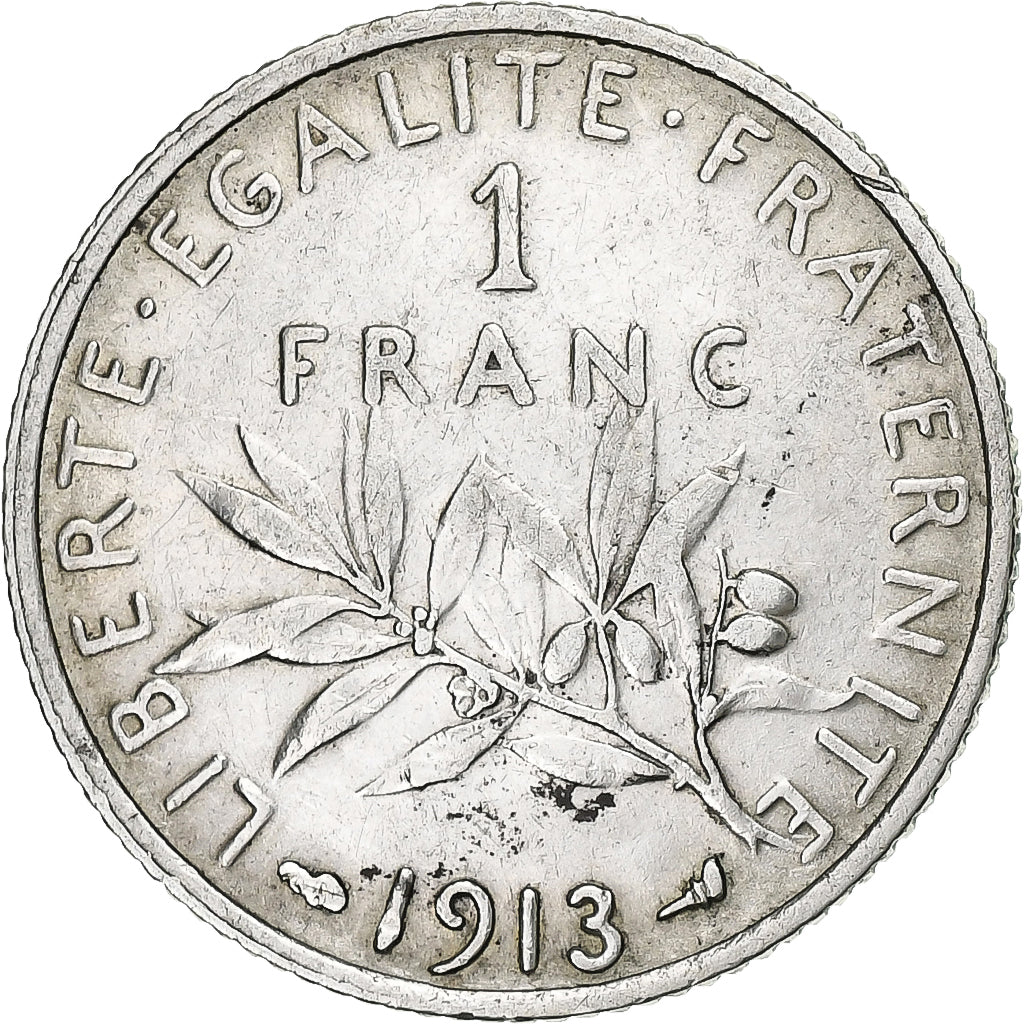 Moneta, Francja, Semeuse, Franc, 1913, Paris, EF(40-45), Srebro, KM:844.1