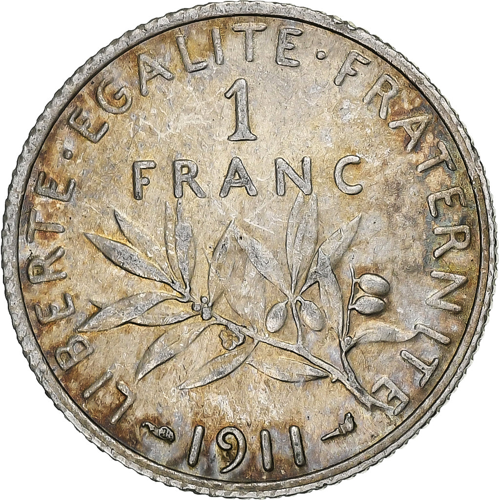 Coin, France, Semeuse, Franc, 1911, Paris, EF(40-45), Silver, KM:844.1