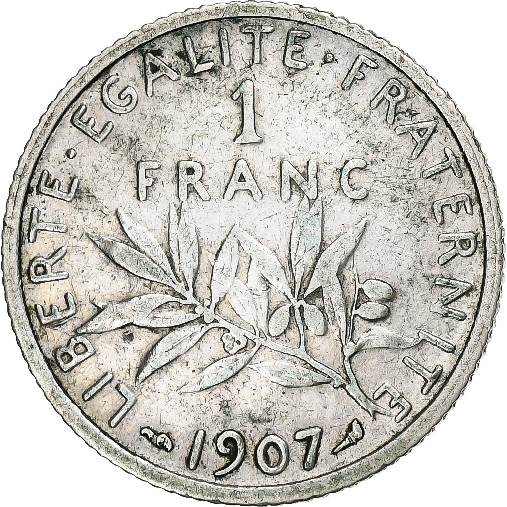 Coin, France, Semeuse, Franc, 1907, Paris, VF(30-35), Silver, KM:844.1