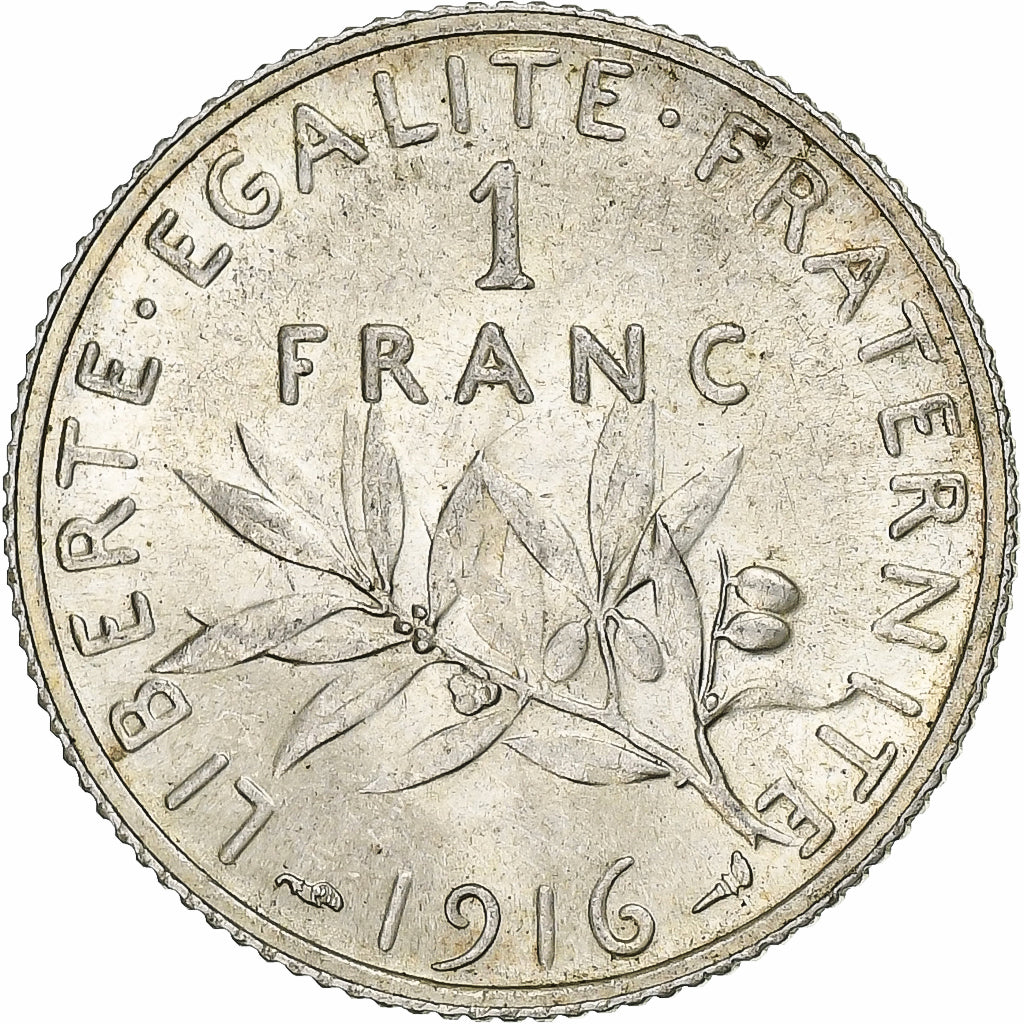 Moneda, Francia, Semeuse, Franc, 1916, Paris, MBC+, Plata, KM:844.1, Gadoury:467