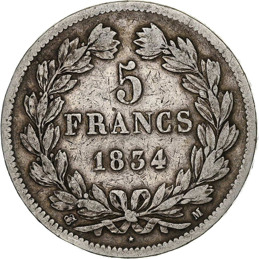 Moneta, Francja, Louis-Philippe, 5 Francs, 1834, Toulouse, VF(20-25), Srebro