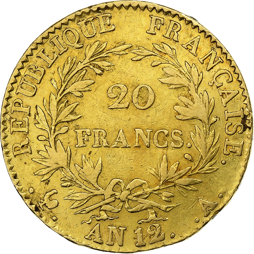 França, 20 Francs, Napoléon I, An 12, Paris, Dourado, VF(30-35), Gadoury:1021