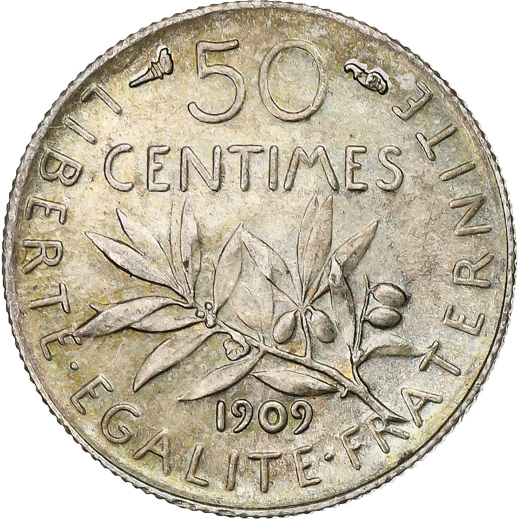 Monnaie, France, Semeuse, 50 Centimes, 1909, Paris, TTB+, Argent, Gadoury:420