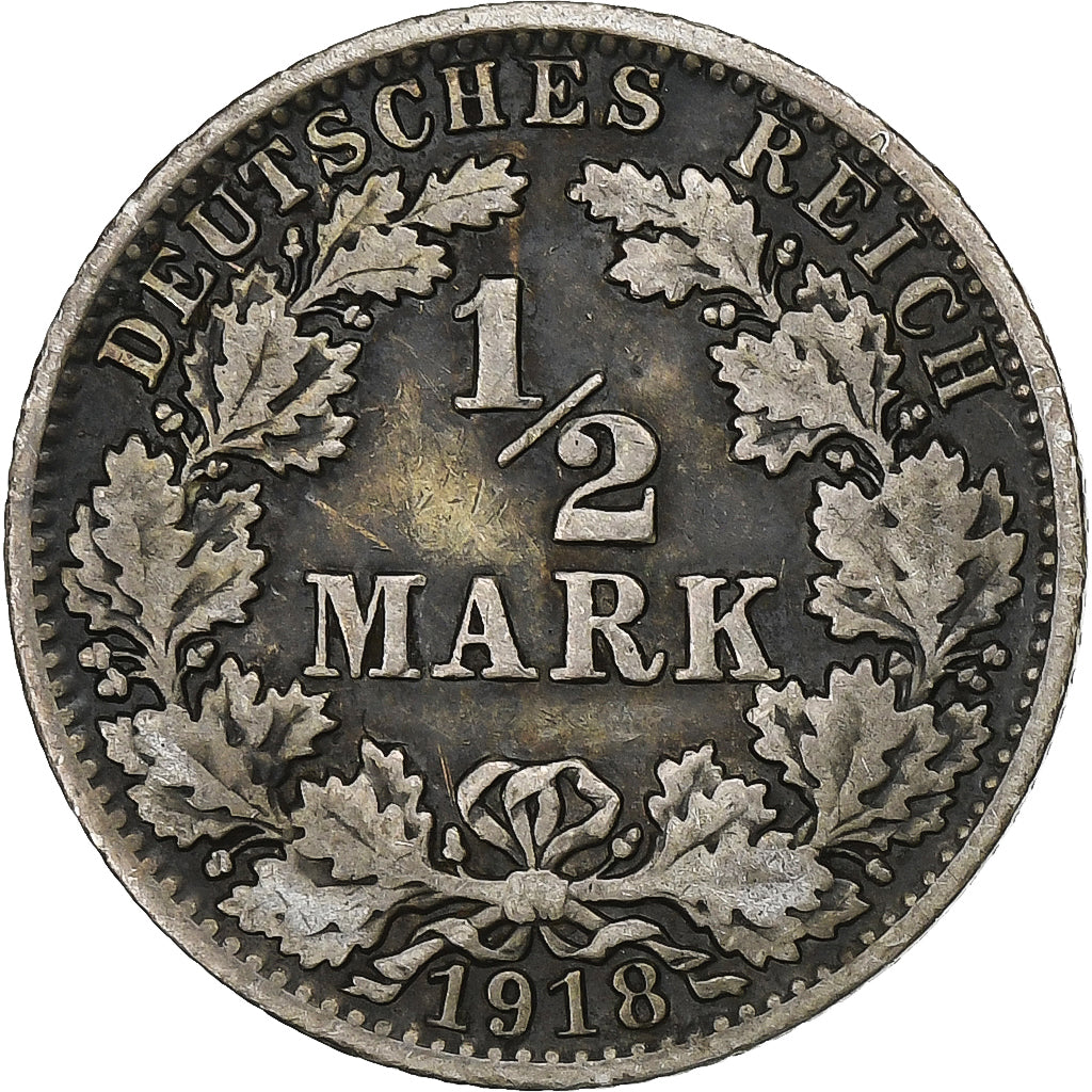 GERMANY - EMPIRE, 1/2 Mark, 1918, Berlin, Silver, AU(50-53), KM:17