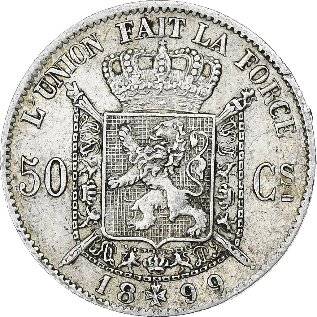 Bélgica, 50 Centimes, 1899, Plata, MBC