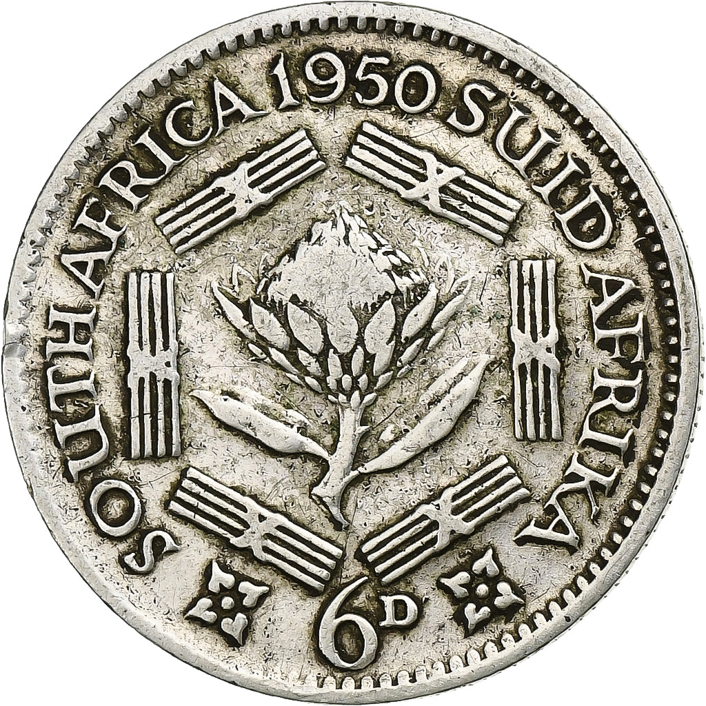 África do Sul, George VI, 6 Pence, 1950, Prata, VF(30-35), KM:36.1