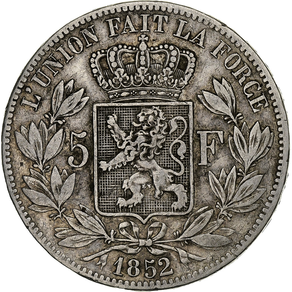 Belgio, Leopold I, 5 Francs, 5 Frank, 1852, Argento, BB+, KM:17