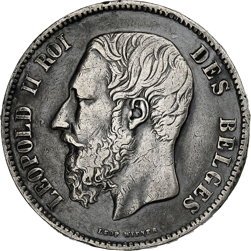 Belgio, Leopold II, 5 Francs, 5 Frank, 1873, Argento, BB, KM:24
