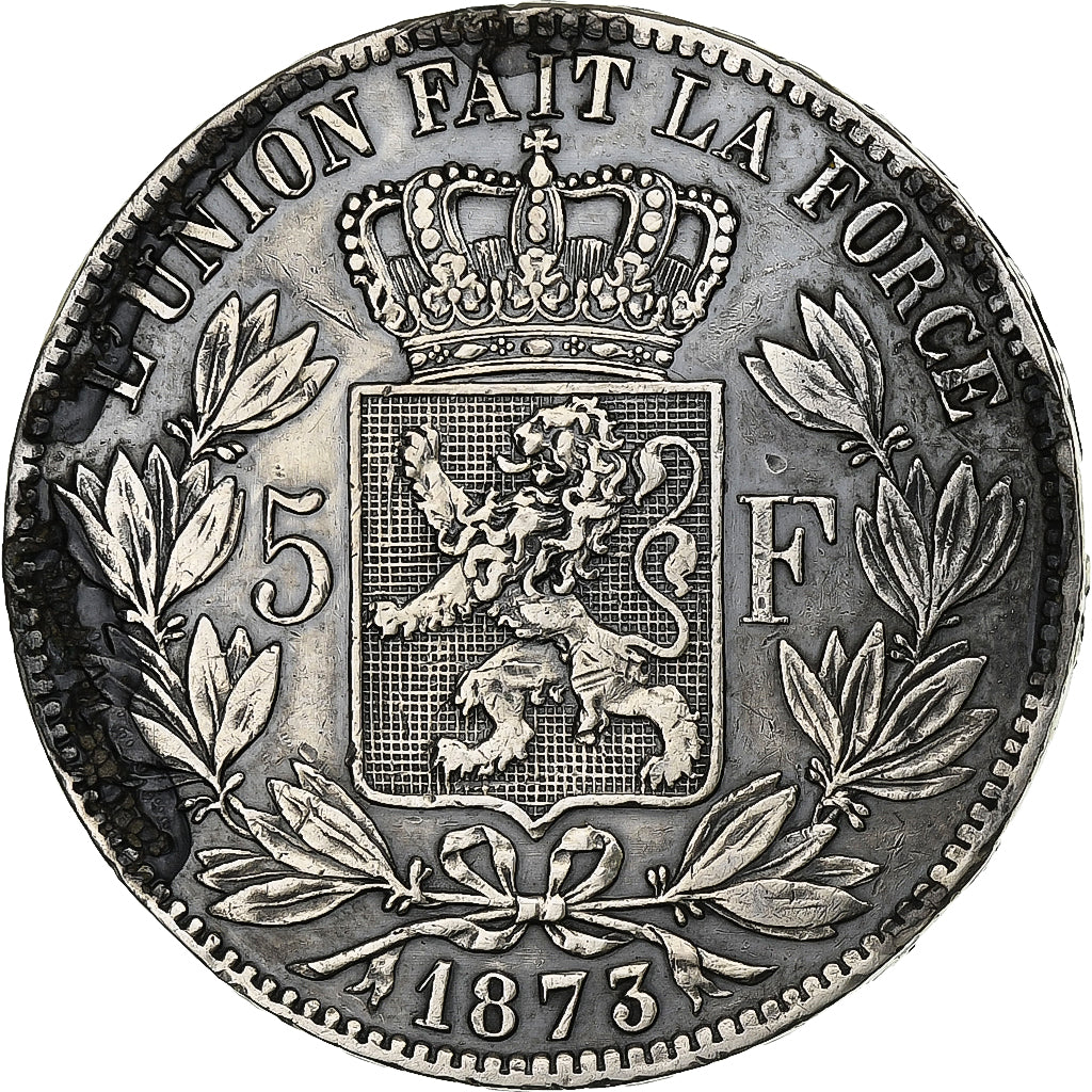 Belgio, Leopold II, 5 Francs, 5 Frank, 1873, Argento, BB, KM:24