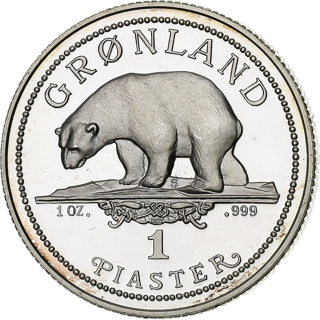 Grenlandia, 1 Piaster BE Oz, 1989, Srebro, MS(65-70)