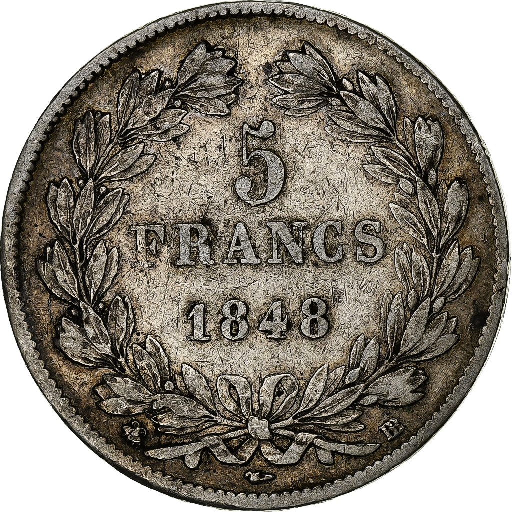 Monnaie, France, Louis-Philippe, 5 Francs, 1848, Strasbourg, TB+, Argent