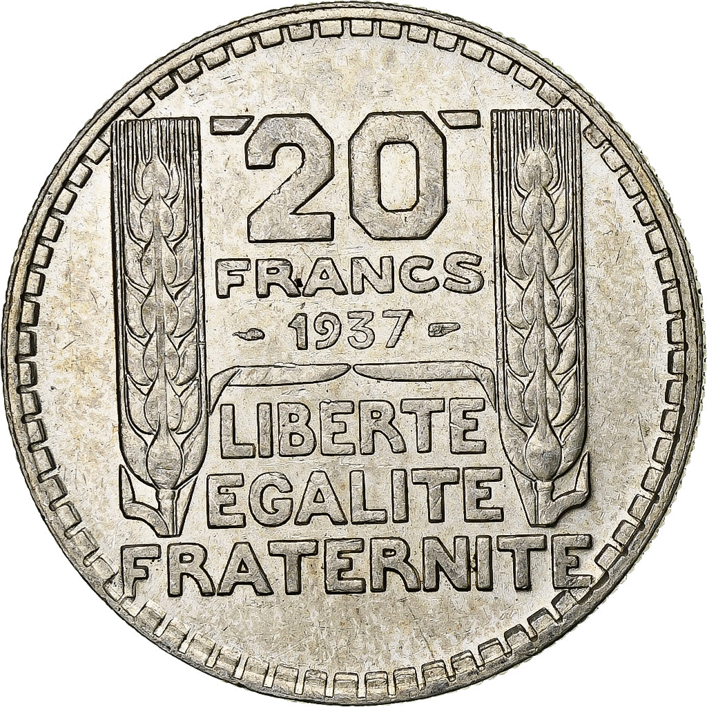 Frankrijk, 20 Francs, Turin, 1937, Paris, Zilver, ZF+, Gadoury:852, KM:879