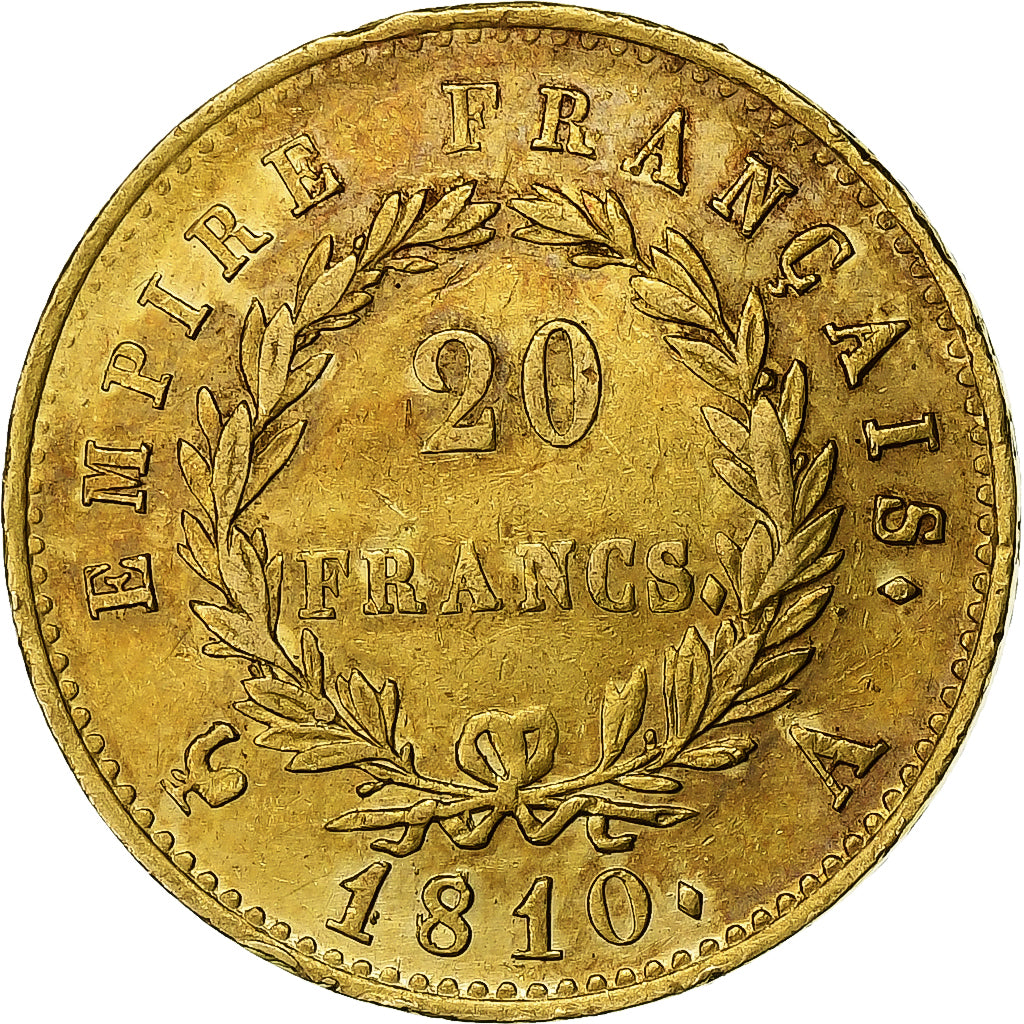 FRANCE, Napoléon I, 20 Francs, 1810, Paris, KM #695.1, EF(40-45), Gold, Gadoury