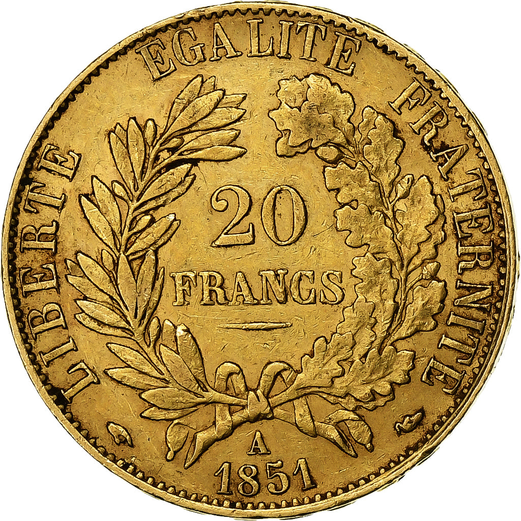 IIème République, 20 Francs Or Cérès 1851 Paris, KM 762