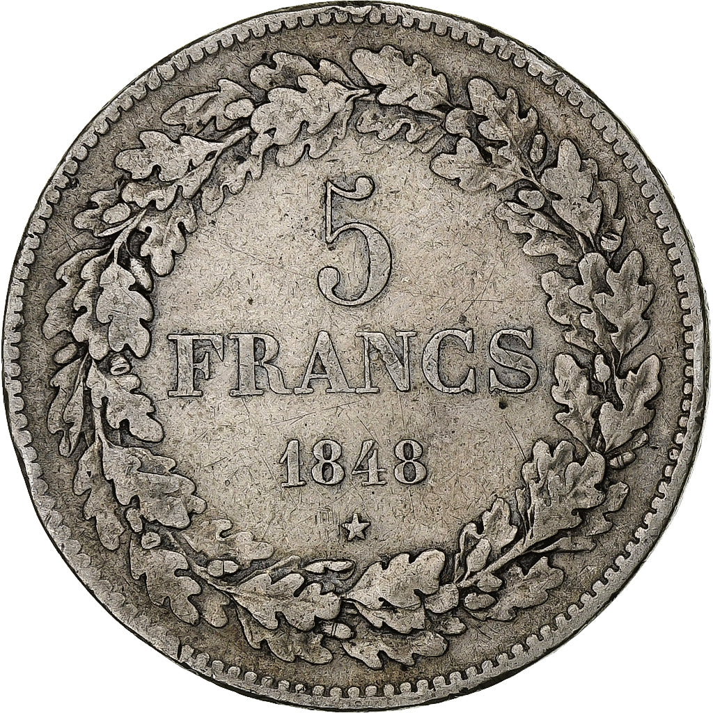 Moeda, Bélgica, Leopold I, 5 Francs, 5 Frank, 1848, EF(40-45), Prata, KM:3.2