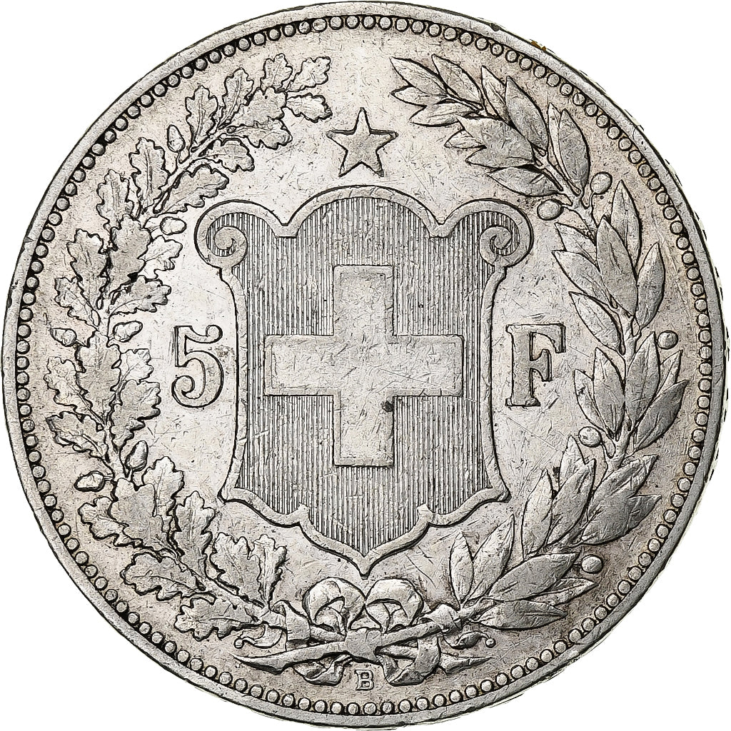 Suiza, 5 Francs, 1891, Bern, Plata, BC+, KM:34