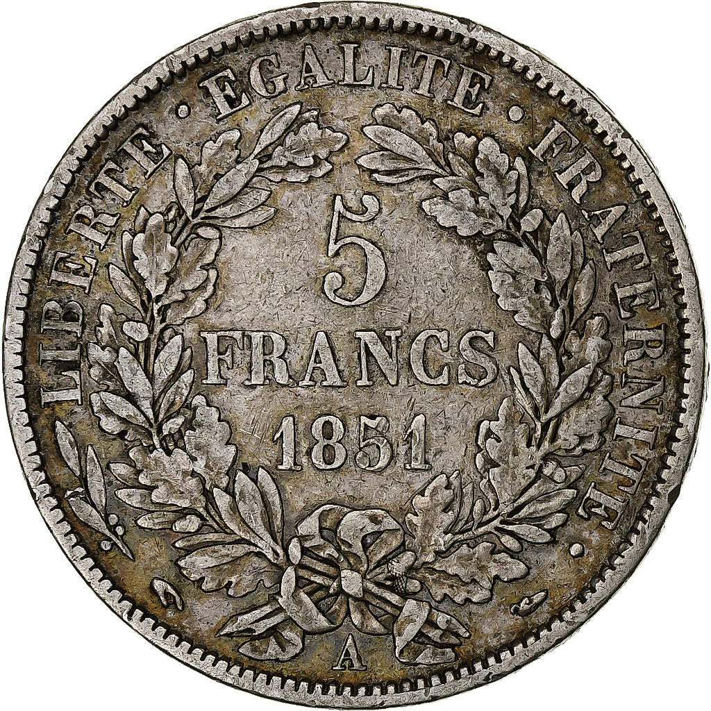 França, 5 Francs, Cérès, 1851, Paris, Prata, VF(20-25), Gadoury:719, KM:761.1