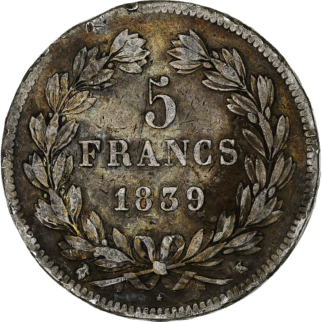 Coin, France, Louis-Philippe, 5 Francs, 1839, Bordeaux, VF(30-35), Silver