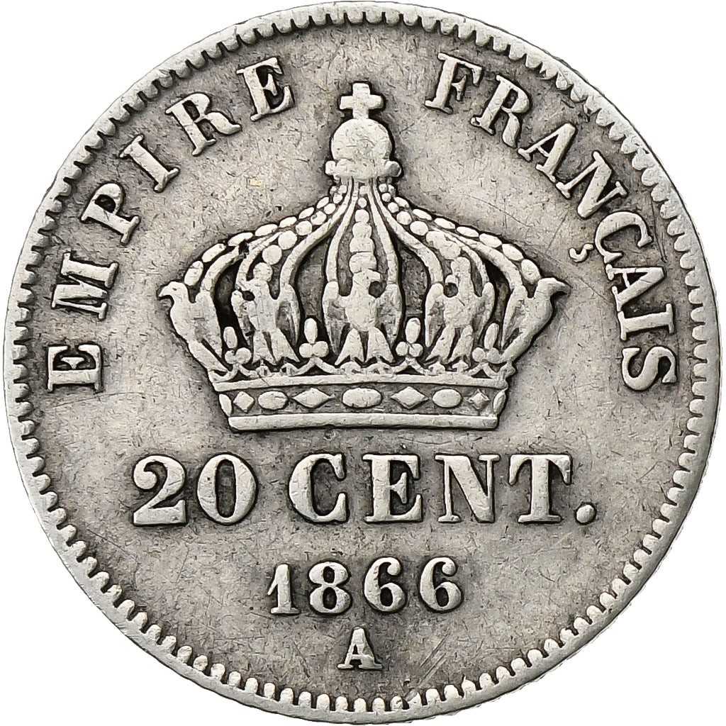 France, Napoleon III, 20 Centimes, 1866, Paris, Silver, VF(30-35), Gadoury:308