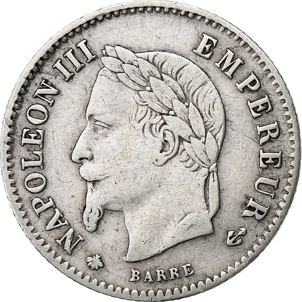 France,Napoleon III,20 Centimes,1867,Paris,VF(30-35),Silver,KM 808.1,Gadoury 309