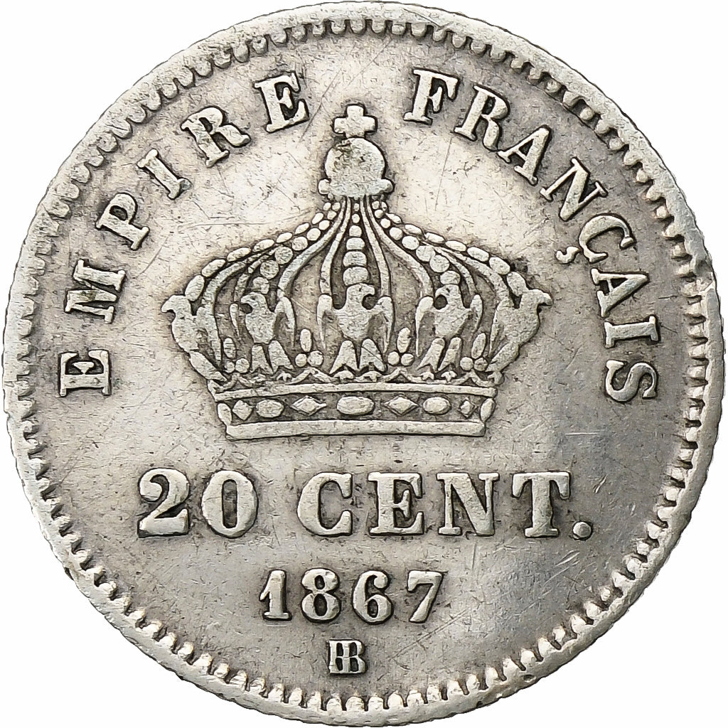 France, Napoleon III, 20 Centimes, 1867, Strasbourg, Silver, VF(30-35)