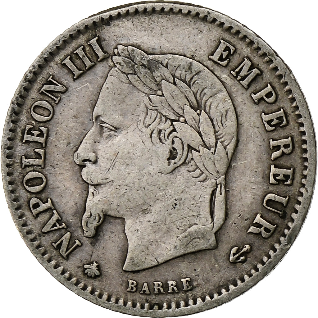 France,Napoleon III,20 Centimes,1867,Paris,VF(30-35),Silver,KM 808.1,Gadoury 309