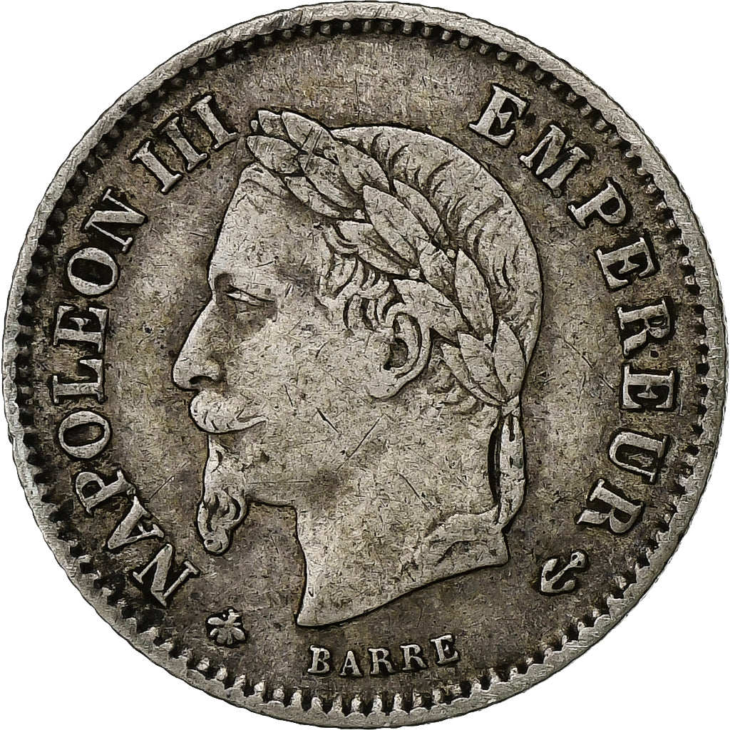 France,Napoleon III,20 Centimes,1867,Paris,VF(30-35),Silver,KM 808.1,Gadoury 309