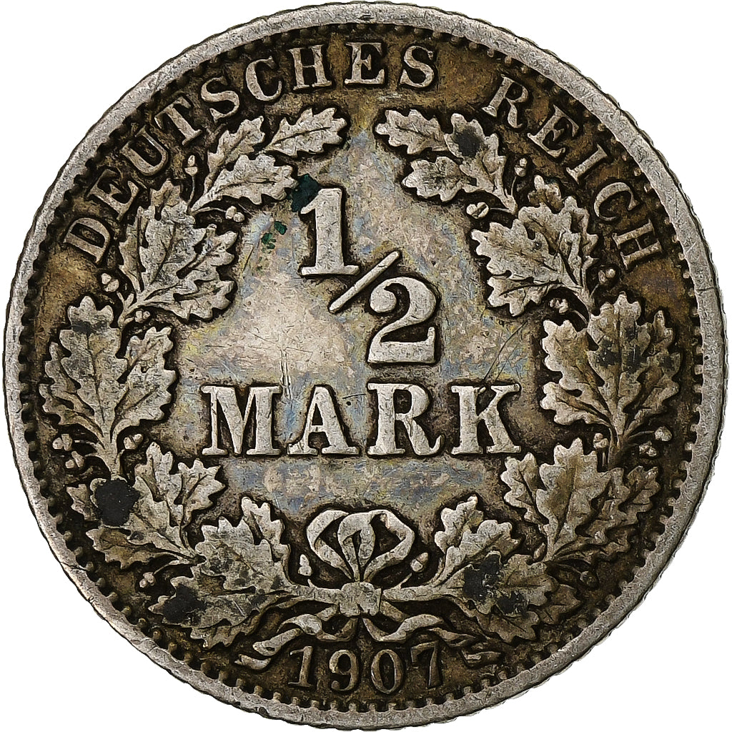 Coin, GERMANY - EMPIRE, 1/2 Mark, 1907, Karlsruhe, EF(40-45), Silver, KM:17