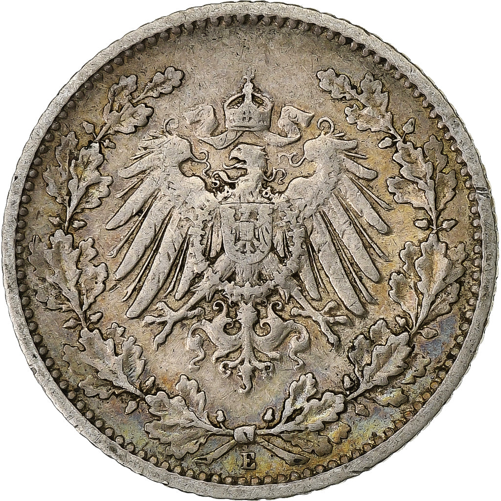 GERMANY - EMPIRE, Guillaume II, 1/2 Mark, 1913, Muldenhütten, Silver