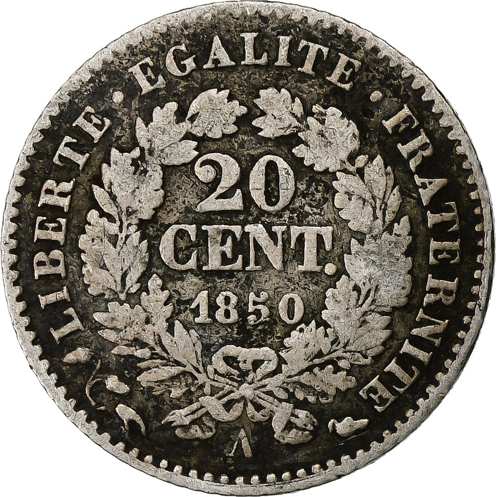 Monnaie, France, Cérès, 20 Centimes, 1850, Paris, TB, Argent, Gadoury:303