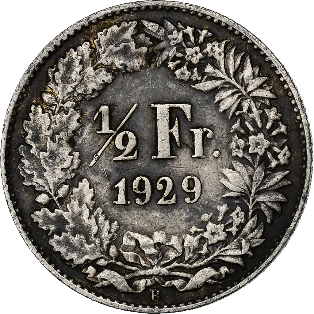 Moneda, Suiza, 1/2 Franc, 1929, Bern, MBC, Plata, KM:23