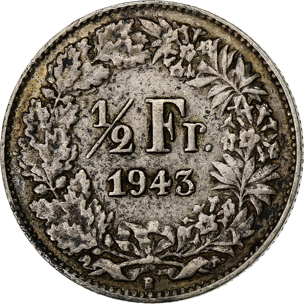 Suiza, 1/2 Franc, 1943, Bern, Plata, MBC+, KM:23