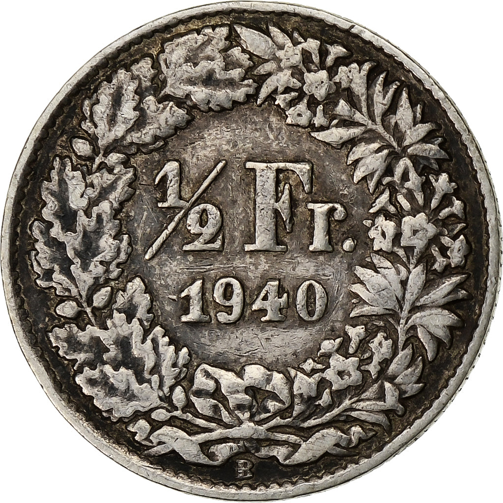 Switzerland, 1/2 Franc, 1940, Bern, Silver, EF(40-45), KM:23
