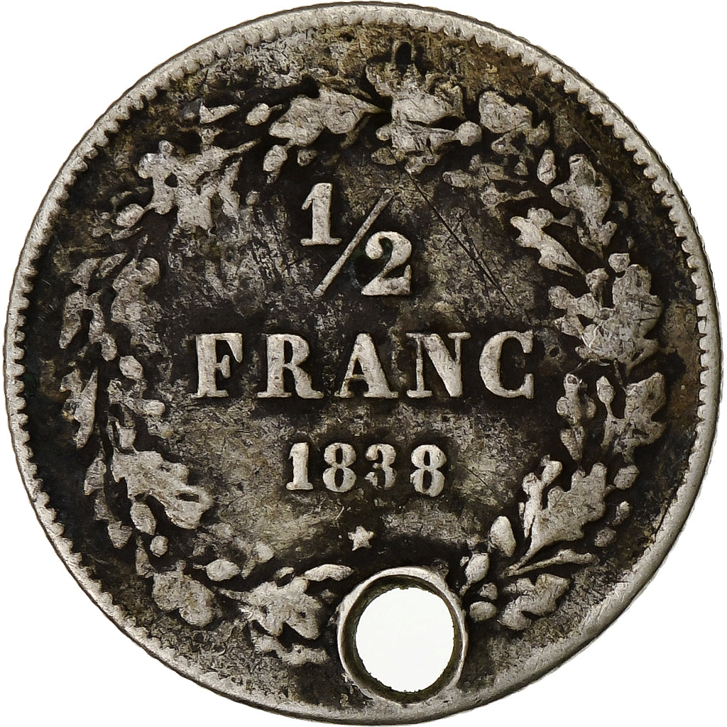 BELGIUM, 1/2 Franc, 1838, KM #6, EF(40-45), Silver, 2.40