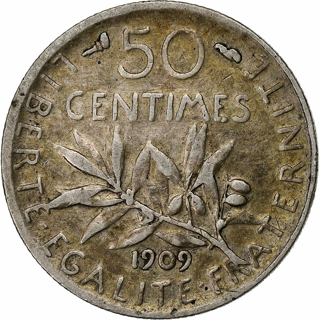 Frankreich, Semeuse, 50 Centimes, 1909, Paris, SS, Silber, KM:854, Gadoury:420