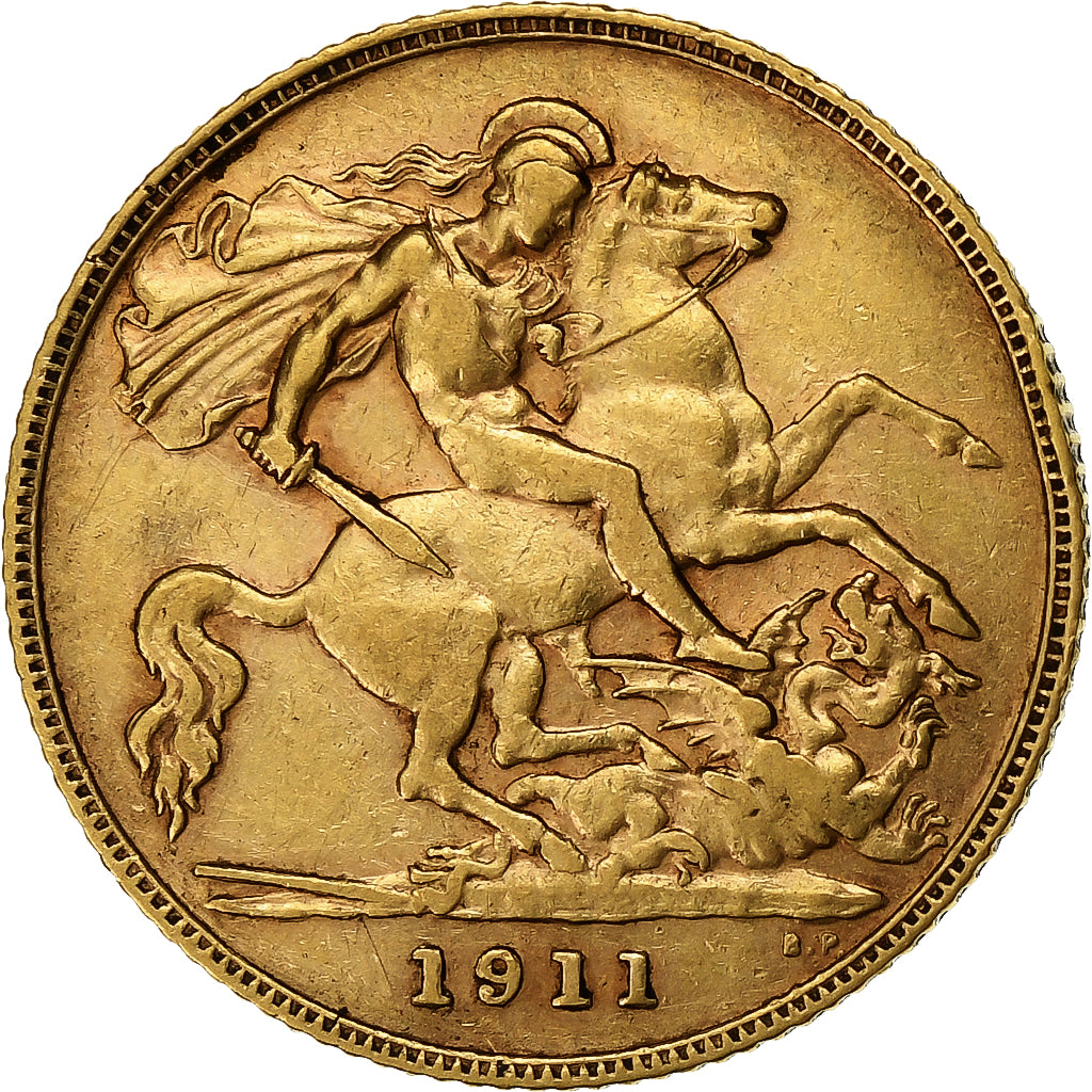 Grã-Bretanha, George V, 1/2 Sovereign, 1911, London, Dourado, AU(50-53), KM:819