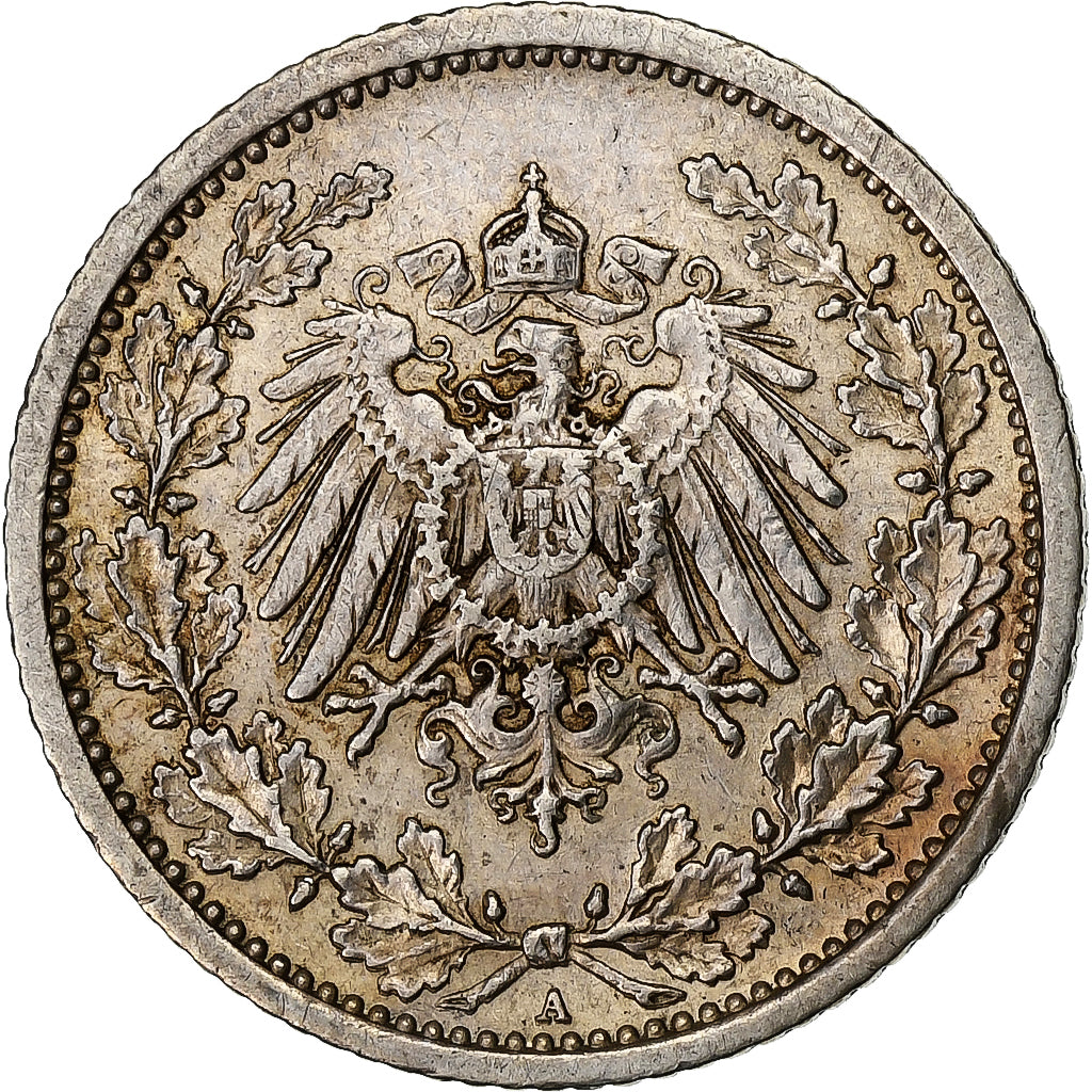 GERMANY - EMPIRE, 1/2 Mark, 1915, Berlin, Silver, AU(55-58), KM:17