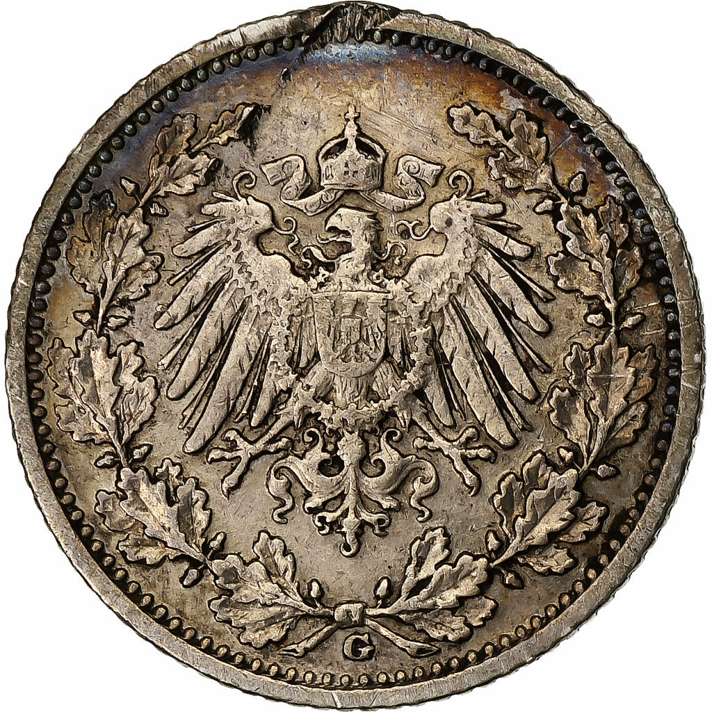 Moneta, GERMANIA - IMPERO, 1/2 Mark, 1908, Karlsruhe, BB, Argento, KM:17