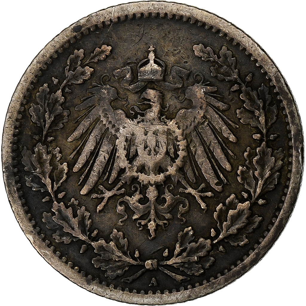 GERMANY - EMPIRE, Wilhelm II, 1/2 Mark, 1907, Berlin, Silver, EF(40-45), KM:17