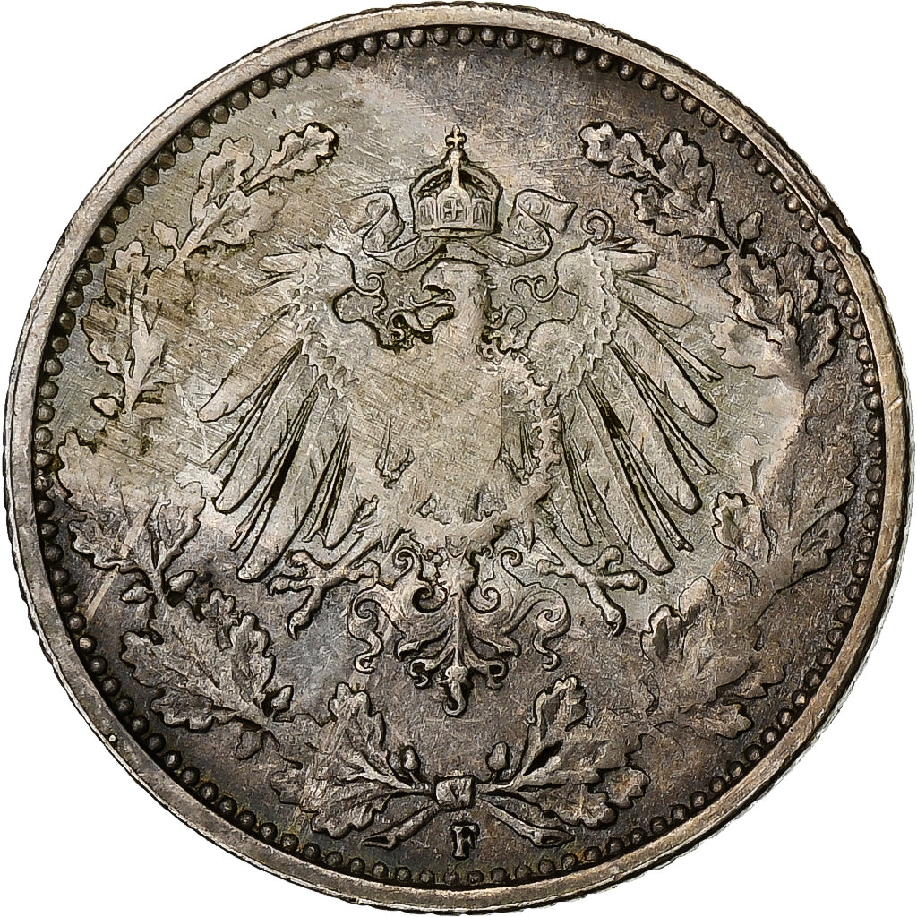 GERMANIA - IMPERO, 1/2 Mark, 1918, Stuttgart, Argento, BB, KM:17