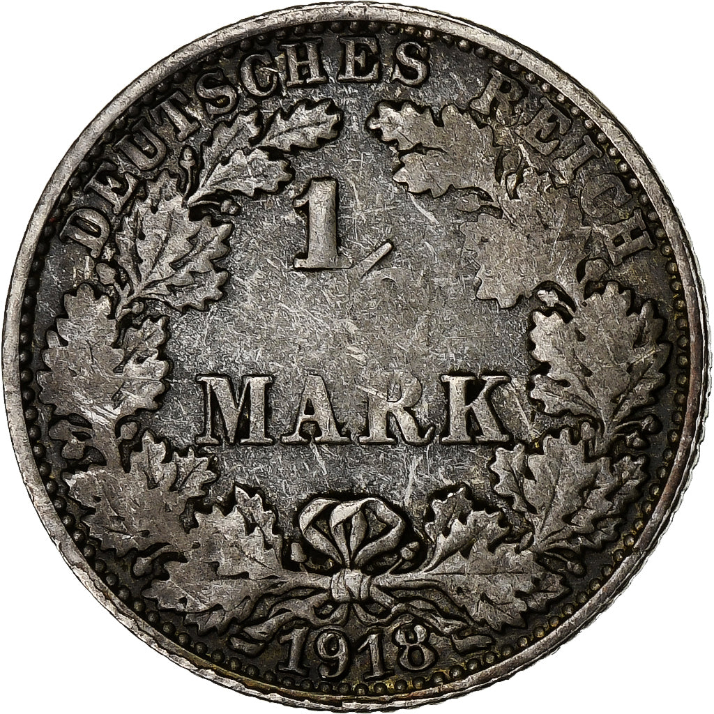 GERMANIA - IMPERO, 1/2 Mark, 1918, Stuttgart, Argento, BB, KM:17