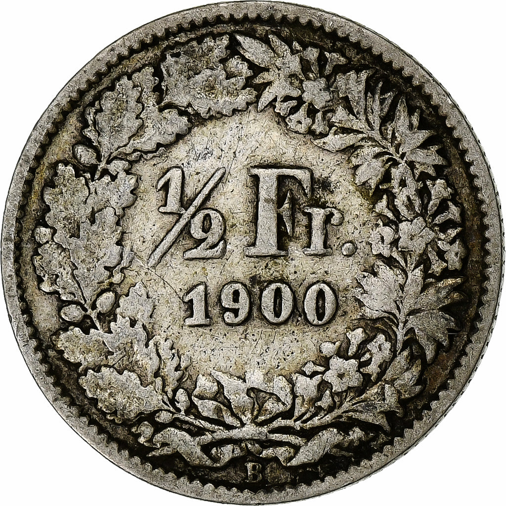 Suiza, 1/2 Franc, 1900, Bern, Plata, BC+
