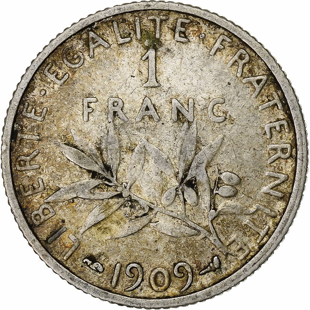 Moneda, Francia, Semeuse, Franc, 1909, Paris, 1 Franc, BC+, Plata, KM:844.1