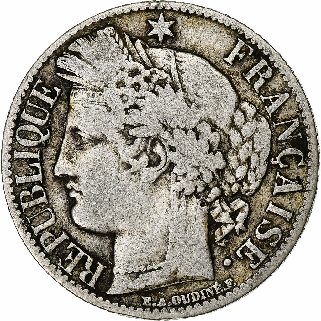 Francia, Franc, Cérès, 1871, Bordeaux, Plata, BC+, Gadoury:465, KM:822.2